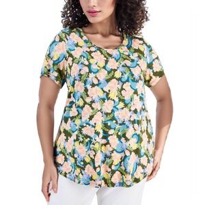 JM Collection Scoop Neck Top Women 1X Floral Grandmacore Boho Flowy Botanical